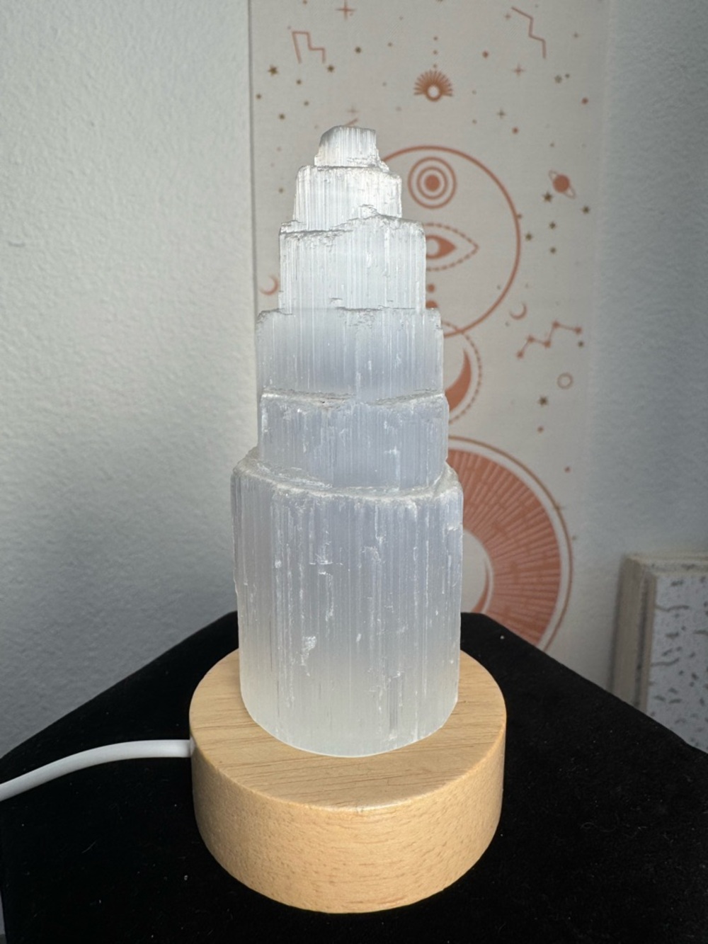Selenite Tower With Light Base - Picture 5 of 5